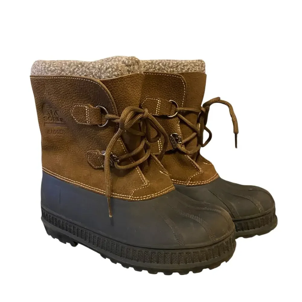 Sorel Badger 37 EU (5 Youth/ 6 Women) Winter Snow Boots Brown Leather and Rubber